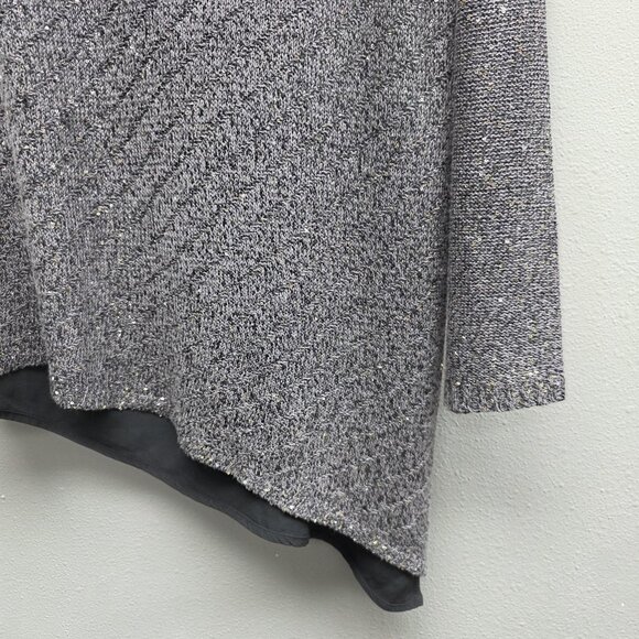 Apt. 9 Sweater Womens XL Gray Sequin Knit Asymmetrical Hem Layered Long Sleeve - Picture 3 of 11